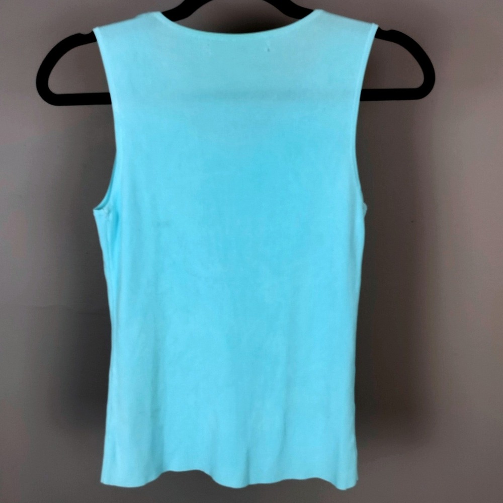 Vintage Silk Blend Crochet Embroidered Beaded Ribbed Knit Tank Top Womens Aqua - Picture 5 of 9